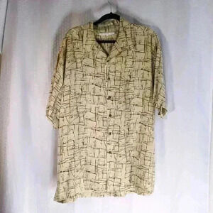 Perry Ellis Size XXL Tan/Brown 100% Silk button down